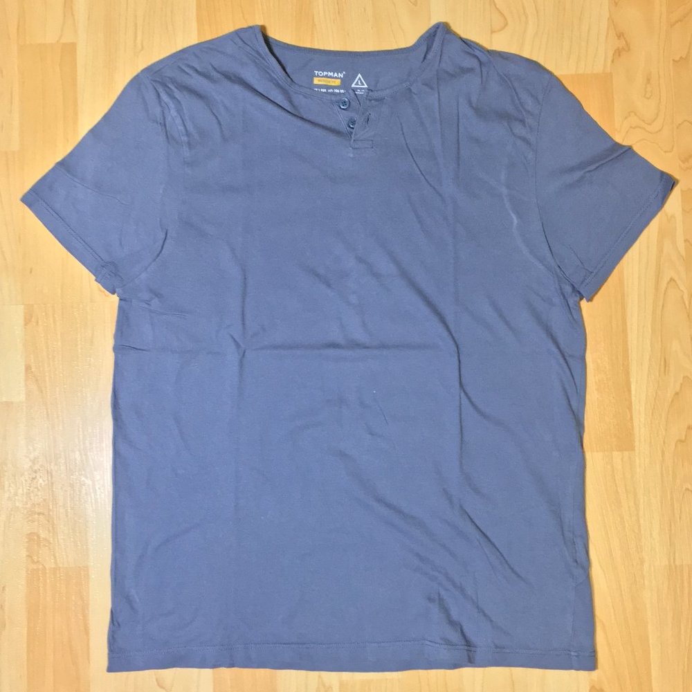 Topman Henley Tee - Large Blue Navy